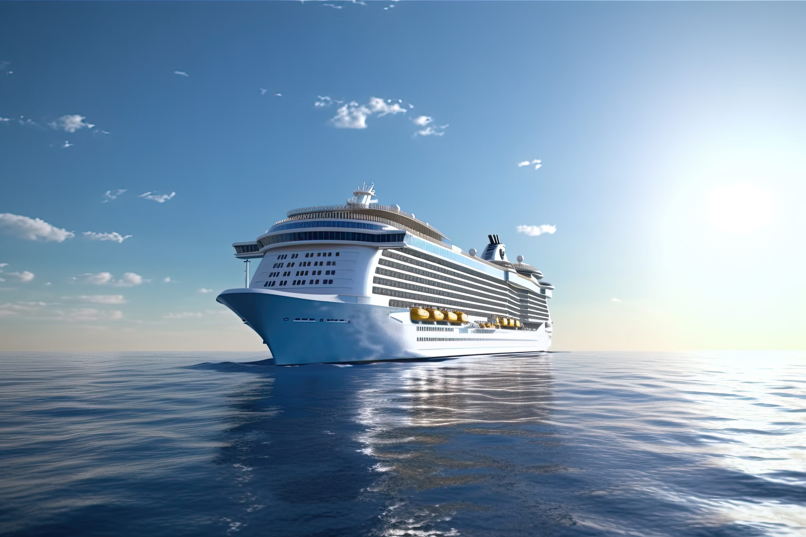 large luxurious cruise ship sailing in the sea on a sunny day. Ai generative large luxurious cruise ship sailing in the sea on a sunny day.